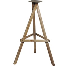Chevalet en bois avec trois pieds et tablette carrée.