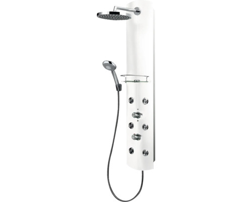 Panneau de douche Schulte avec thermostat et pommeau au style alu-blanc (D9675 04)