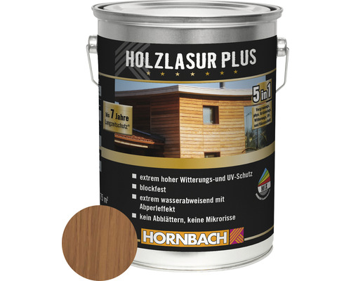 HORNBACH Holzlasur Plus teak 5 L Holzlasur Plus Dose mit Wetterschutz und UV-Schutz von Hornbach