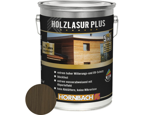 HORNBACH Holzlasur Plus nussbaum 5 L Holzlasur Plus Dose mit Farbbeispiel