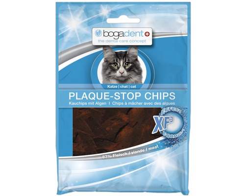 Ergänzungsfutter bogadent Plaque-Stop Chips 50 g Verpackung Bogadent Plaque-Stop Chips für Katzen