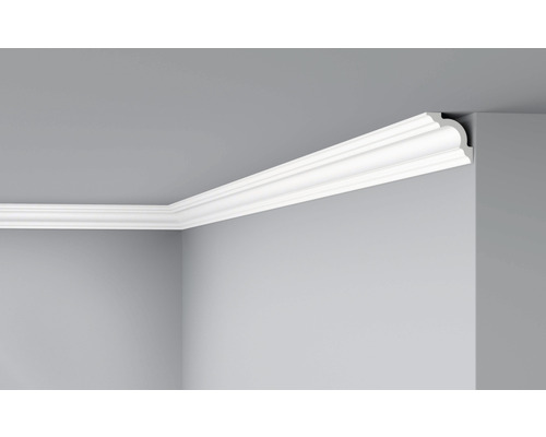 Kit de moulures de plafond «Roomkit» D8, kit composé de 24 m de moulures + colle Corniche de plafond en polyuréthane dans la pièce