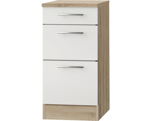 Unterschrank Dakar Weiss seidenglanz (BxHxT) 40,0x84,8x60,0 cm Küchenunterschrank mit drei Schubladen