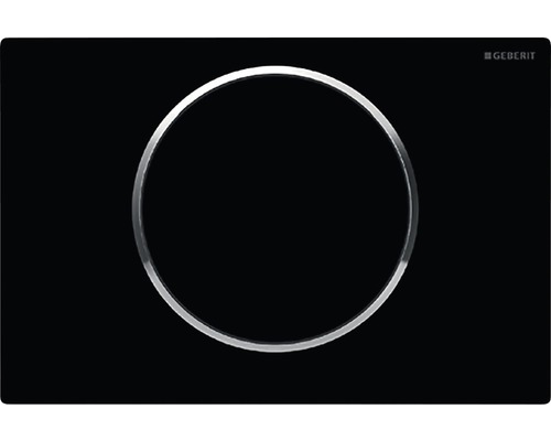 Betätigungsplatte GEBERIT Sigma 10 Platte schwarz glänzend / Taster schwarz glänzend / Dekorringe chrom 115.758.KM.5