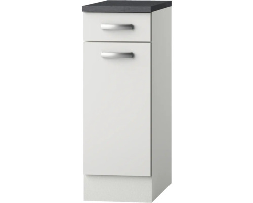 Meuble bas Lagos blanc brillant satiné (lxHxp) 30.0x84.8x60.0 cm Meuble bas de cuisine avec tiroir et porte