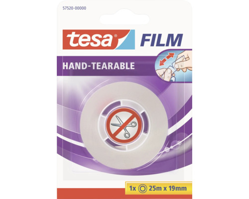 Film tesa® Film pouvant être déchiré à la main 25 m x 19 mm Tesa Film, sécable à la main, 25 mètres par 19 millimètres, symbole d''interdiction des ciseaux