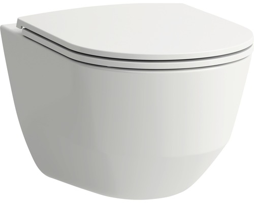 WC suspendu LAUFEN Pro Compact cuvette à fond creux sans bride court blanc brillant avec abattant