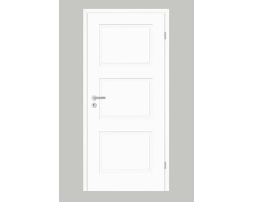 Pertura Zimmertür Mila 02 Design weiss lackiert (ähnlich RAL 9003) 61,0x198,5 cm Rechts Weisse Innentür mit drei rechteckigen Füllungen und Türdrücker