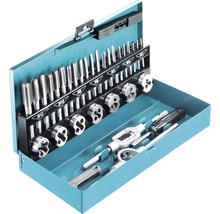 Jeu de tarauds et filières dans un coffret métallique