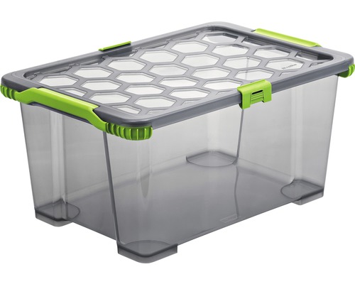 Aufbewahrungsbox Evo Total Protection 44 l anthrazit grün 59x39,5x28 cm Transparente Aufbewahrungsbox aus Kunststoff mit Deckel