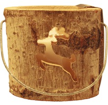 Lanterne décorative en bois avec motif de cerf et anse métallique