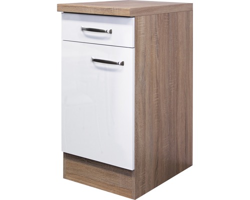 Unterschrank mit Schublade und Drehtür Flex Well Valero BxHxT 40x86x60 cm Frontfarbe weiss hochglanz - Korpusfarbe sonoma eiche Unterschrank mit Schublade und Drehtür Flex Well Valero BxHxT 40x86x60 cm Frontfarbe weiss hochglanz - Korpusfarbe sonoma eiche