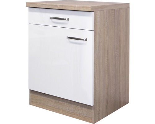 Unterschrank mit Schublade und Drehtür Flex Well Valero BxHxT 60x86x60 cm Frontfarbe weiss hochglanz - Korpusfarbe sonoma eiche Unterschrank mit Schublade und Drehtür Flex Well Valero BxHxT 60x86x60 cm Frontfarbe weiss hochglanz - Korpusfarbe sonoma eiche
