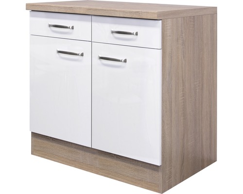 Unterschrank mit Schublade und Drehtür Flex Well Valero BxHxT 80x86x60 cm Frontfarbe weiss hochglanz - Korpusfarbe sonoma eiche