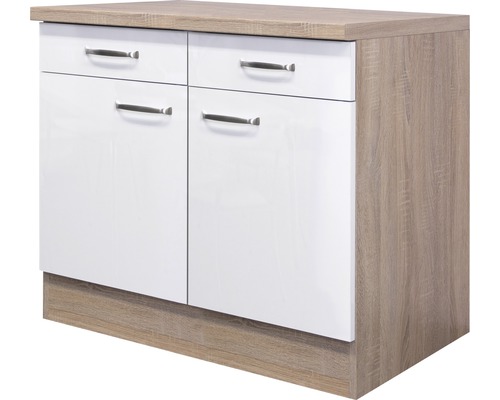 Unterschrank mit Schublade und Drehtür Flex Well Valero BxHxT 100x86x60 cm Frontfarbe weiss hochglanz - Korpusfarbe sonoma eiche Unterschrank mit Schublade und Drehtür Flex Well Valero BxHxT 100x86x60 cm Frontfarbe weiss hochglanz - Korpusfarbe sonoma eiche