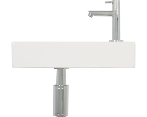 Waschtisch mit verchromtem Wasserhahn und Siphon