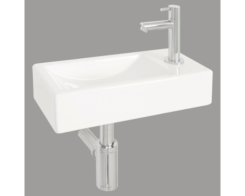Lave-mains - Ensemble comprenant robinet de lave-mains NEVA céramique émaillée blanche 38x18 cm