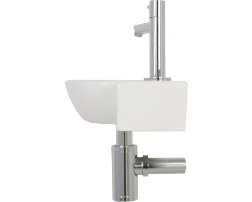 Waschbecken mit Armatur und Siphon
