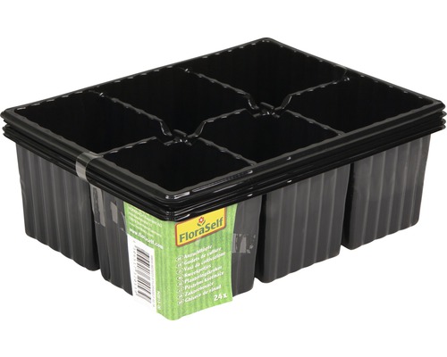 Godets de culture FloraSelf plastique 4 plaques de plantation x 6 possibilités de plantation = 24 pots pour plantes de 18x14x6 cm