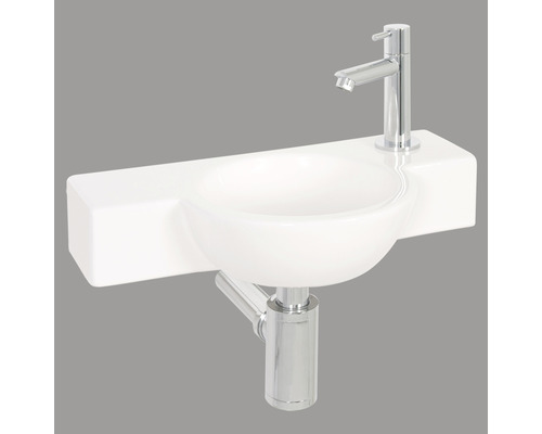 Lave-mains - Ensemble comprenant robinet de lave-mains OERAL céramique émaillée blanche 40x23 cm