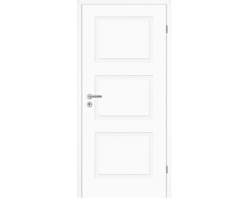 Porte intérieure blanche avec trois panneaux rectangulaires et poignée de porte