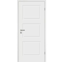Porte intérieure blanche avec trois panneaux rectangulaires et poignée de porte