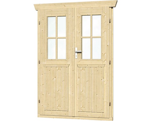 Porte à deux vantaux pour abri de jardin 28 mm SKAN HOLZ semi-vitrée 117.5x179.5 cm naturel