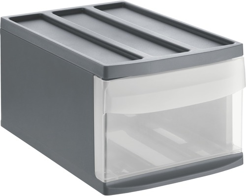 Grauer Schubladencontainer mit durchsichtiger Schublade