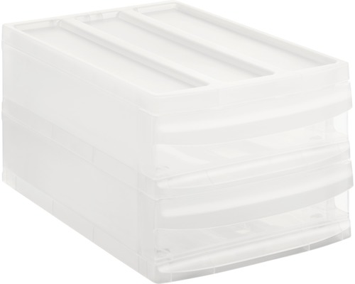 Stapelbox mit drei Schubladen und Deckel