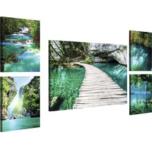 Mehrteiliges Wandbild mit Naturmotiven aus Flüssen, Wasserfällen und üppigem Grün