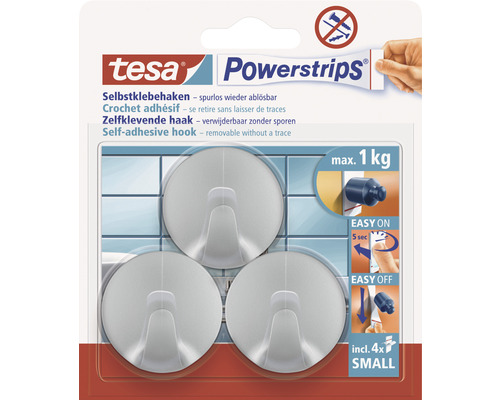 tesa® Powerstrips Mini-Haken rund chrom-matt