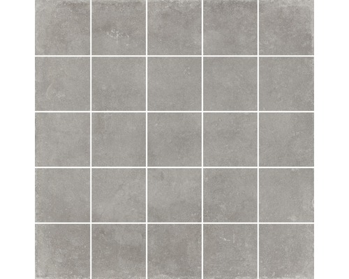 Feinsteinzeugmosaik Contemporary grey 30x30 cm Graue Keramikfliesen, quadratisch angeordnet.