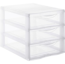 Schubladenbox mit drei transparenten Schubladen aus Kunststoff