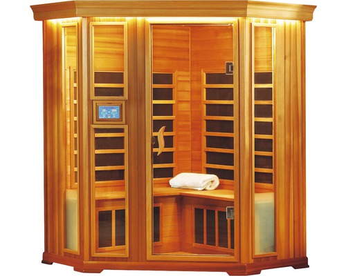 Sauna infrarouge Sonnenkönig Colorado, bois de cèdre rouge avec 4 places Sauna infrarouge avec panneau de commande, coin salon et porte en verre