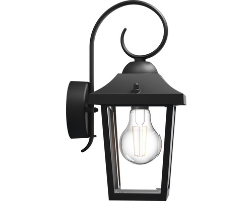 Schwarze Wandleuchte im Laternenstil mit Glühbirne