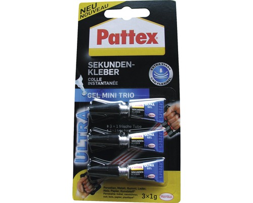 Colle instantanée Pattex Mini Trio Gel 3 x 1 g Pattex Colle instantanée Gel Mini Trio, trois tubes