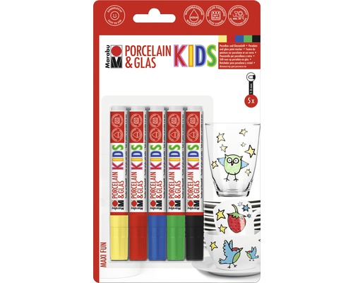 Marabu Porzellan und Glasmalstiftset für Kinder mit fünf Stiften in verschiedenen Farben