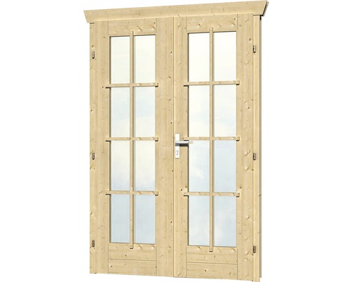 Porte à deux vantaux pour abri de jardin 45 mm SKAN HOLZ entièrement vitrée 117.5x186.5 cm naturel