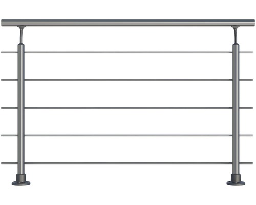 Set complet de balustrade Pertura Silenos en aluminium pour montage au sol avec cinq barres en acier inoxydable (20)
