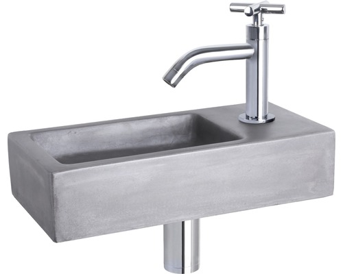 Lave-mains - Ensemble comprenant robinet de lave-mains chromé HURA béton avec revêtement gris 38.5x18.5 cm