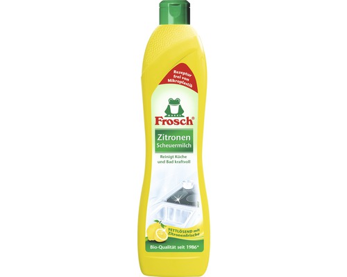 Frosch Zitronen Scheuermilch in gelber Flasche mit grünem Deckel
