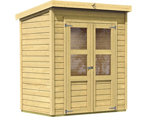 Abri de jardin en bois avec double porte et toit plat