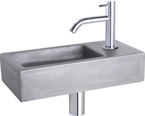 Handwaschbecken - Set inkl. Standventil chrom HURA Beton mit Beschichtung grau 38.5x18.5 cm