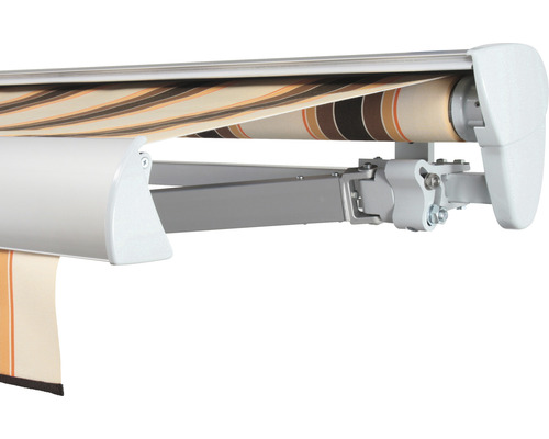 SOLUNA Halbkassettenmarkise Classic 4x2,5 Stoff Dessin 0842 Gestell E6EV1 silber eloxiert Antrieb rechts inkl. Motor, Wandschalter