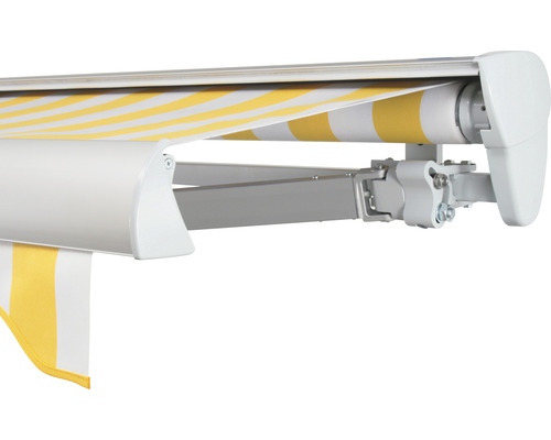 SOLUNA Halbkassettenmarkise Classic 6x3,5 Stoff Dessin 1012 Gestell E6EV1 silber eloxiert Antrieb rechts inkl. Motor, Wandschalter