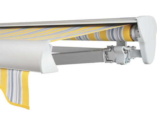 SOLUNA Halbkassettenmarkise Classic 4x2,5 Stoff Dessin 6292 Gestell E6EV1 silber eloxiert Antrieb rechts inkl. Motor, Wandschalter