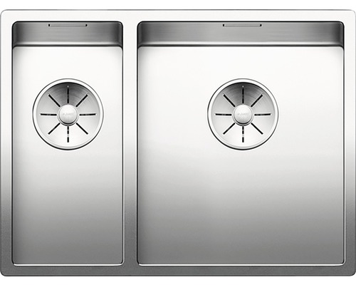Évier Blanco CLARON 340/180-U lxp 585x440 mm acier inoxydable satiné 521610 Évier en acier inoxydable à deux cuves avec bondes