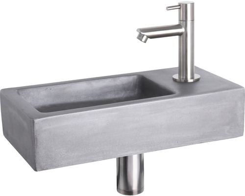 Handwaschbecken - Set inkl. Standventil chrom HURA Beton mit Beschichtung grau 38.5x18.5 cm