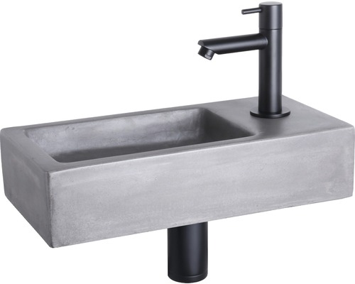 Lave-mains - Ensemble comprenant robinet de lave-mains noir HURA béton avec revêtement gris 38.5x18.5 cm