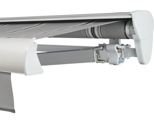 SOLUNA Halbkassettenmarkise Classic 4,5x3,5 Stoff Dessin A131 Gestell E6EV1 silber eloxiert Antrieb rechts inkl. Motor, Wandschalter